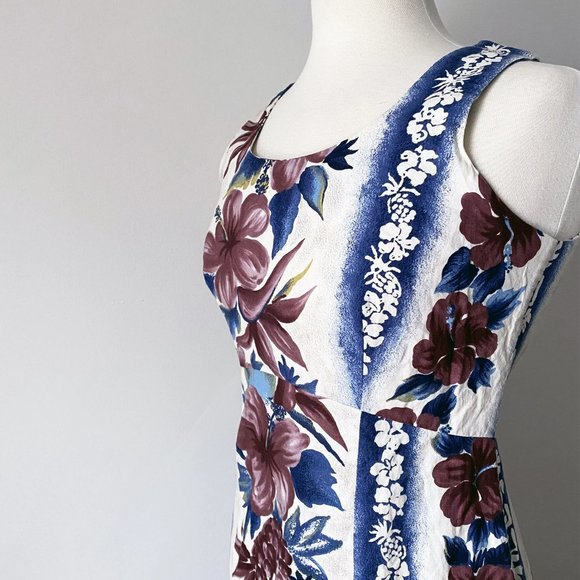 Hawaiian Vintage 90s Midi Hibiscus Tiki Dress • Size S - Picture 2 of 10